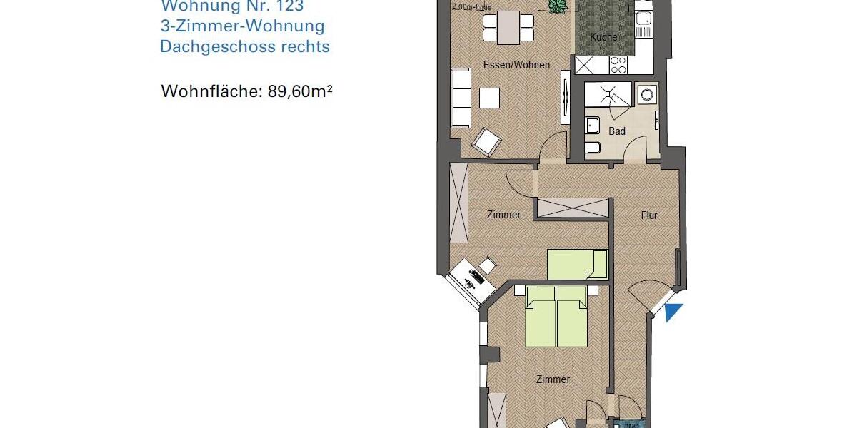 Dachgeschoßwohnung Stuttgart Stuttgart-West - 3 Zimmer, 90 m&sup2;, 1.880&euro; | Angebot:24977365