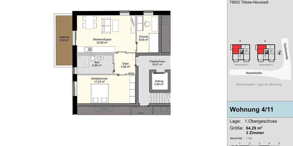 Etagenwohnung Titisee-Neustadt Neustadt - 3 Zimmer, 64 m&sup2;, 359.000&euro; | Angebot:25229083