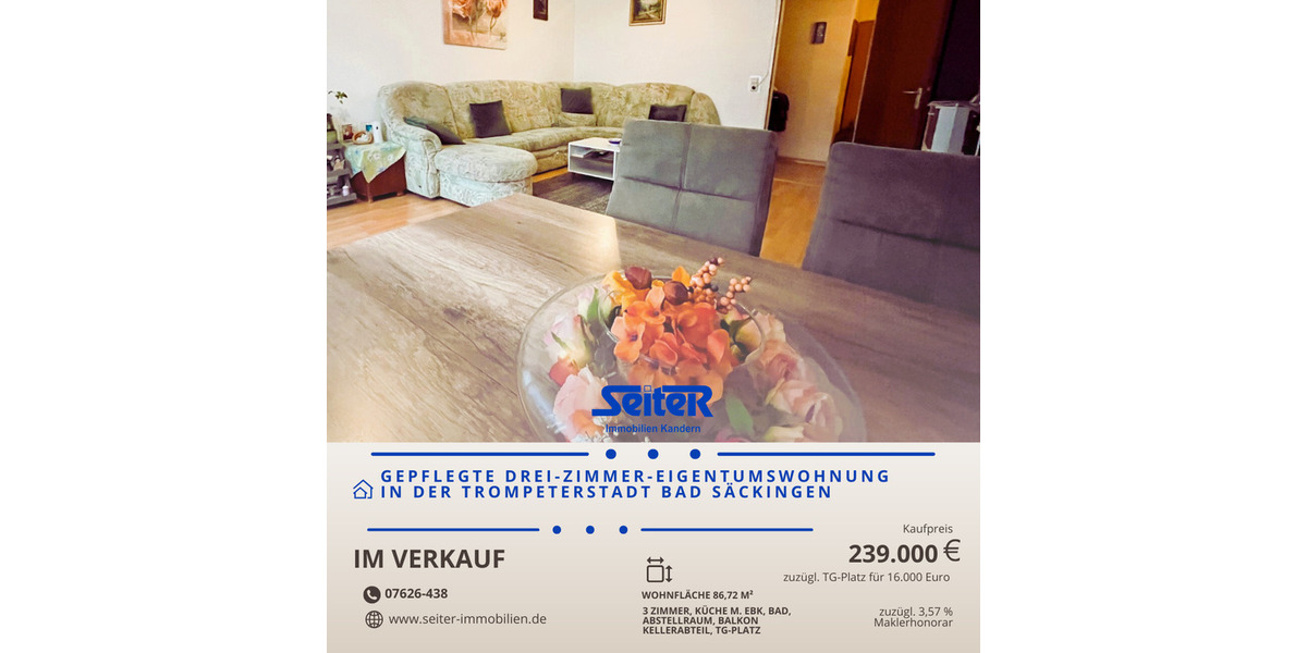 Etagenwohnung Bad Säckingen - 3 Zimmer, 86 m&sup2;, 239.000&euro; | Angebot:25706240