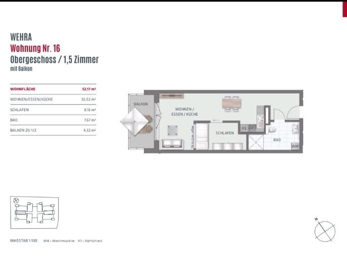 Erstbezug 1,5-ZKB Wohnung 1.OG im Betreuten Wohnen in Wehringen 1.5 zimmer