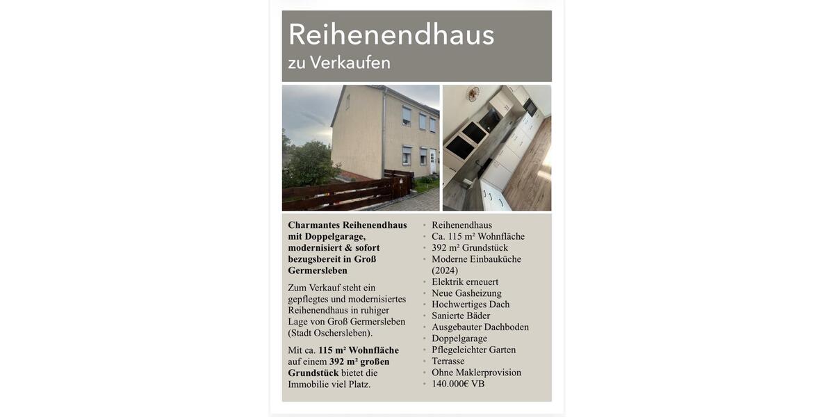 Reihenhaus Oschersleben (Bode) - 4 Zimmer, 115 m&sup2;, 135.000&euro; | Angebot:27073189