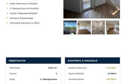 Wohnung Nürnberg Gibitzenhof - 1 Zimmer, 36 m&sup2;, 175.000&euro; | Angebot:27109956