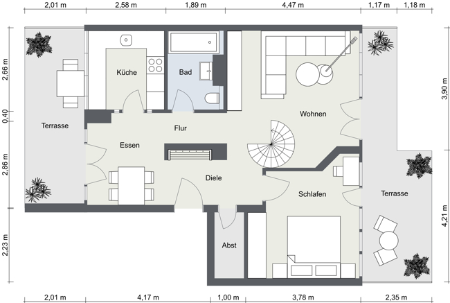 Sonnige Maisonette Wohnung 3 zimmer