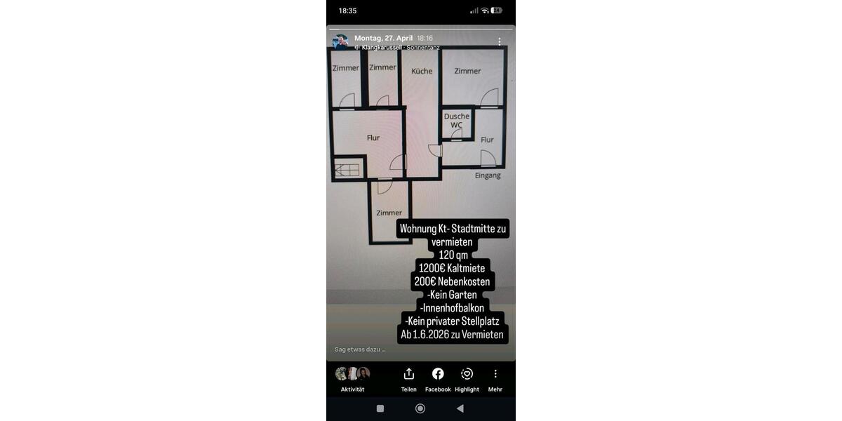 Etagenwohnung Kitzingen - 4 Zimmer, 120 m&sup2;, 1.200&euro; | Angebot:26355442