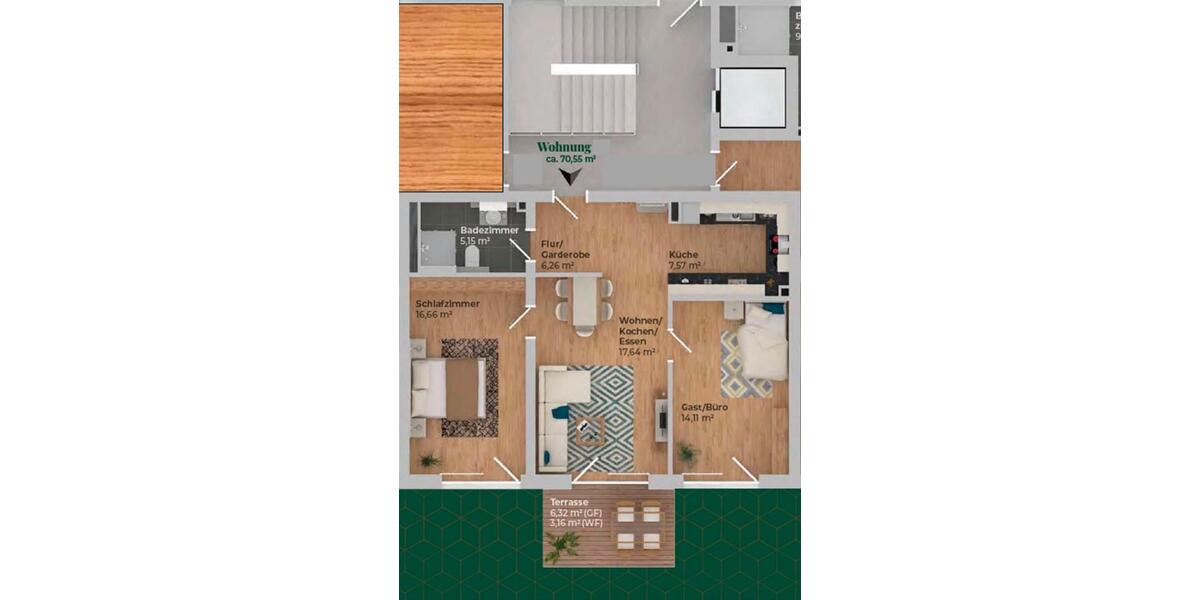 Erdgeschoßwohnung Essenbach - 3 Zimmer, 70 m&sup2;, 409.000&euro; | Angebot:27018959