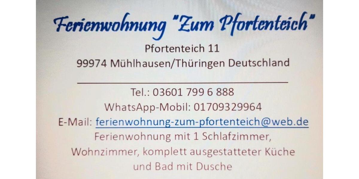 Ferienimmobilie Mühlhausen (Thüringen) - 55&euro; | Angebot:25645727