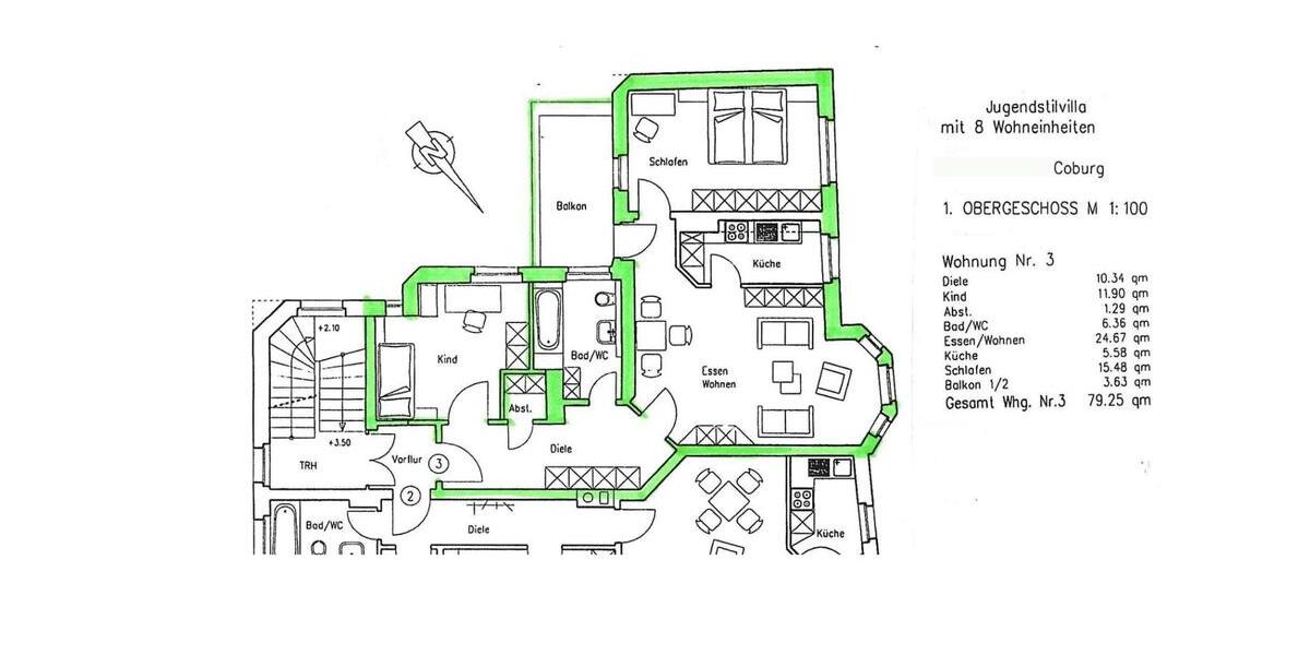 Etagenwohnung Coburg - 3.5 Zimmer, 79 m&sup2;, 188.000&euro; | Angebot:27113856