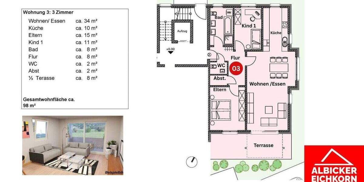 Etagenwohnung Küssaberg Kadelburg - 3 Zimmer, 98 m&sup2;, 448.000&euro; | Angebot:25696614