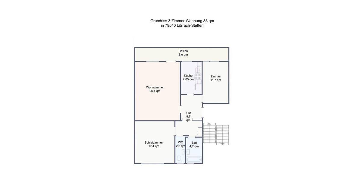 Etagenwohnung Lörrach Stetten - 3 Zimmer, 83 m&sup2;, 1.200&euro; | Angebot:26906399