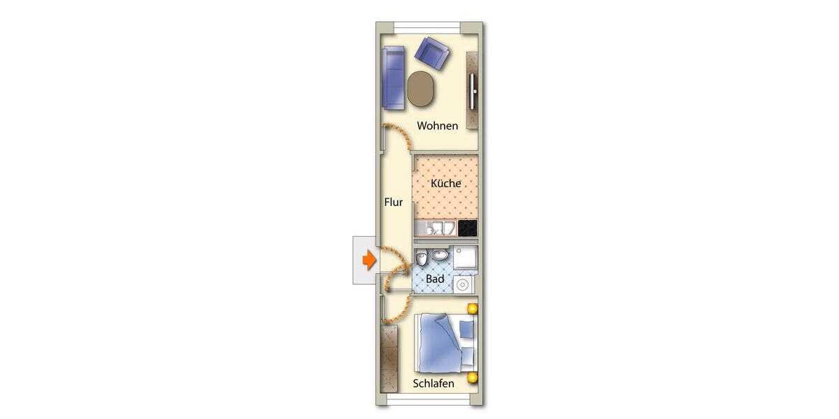 Erdgeschoßwohnung Freiberg - 2 Zimmer, 39 m&sup2;, 258&euro; | Angebot:26662896