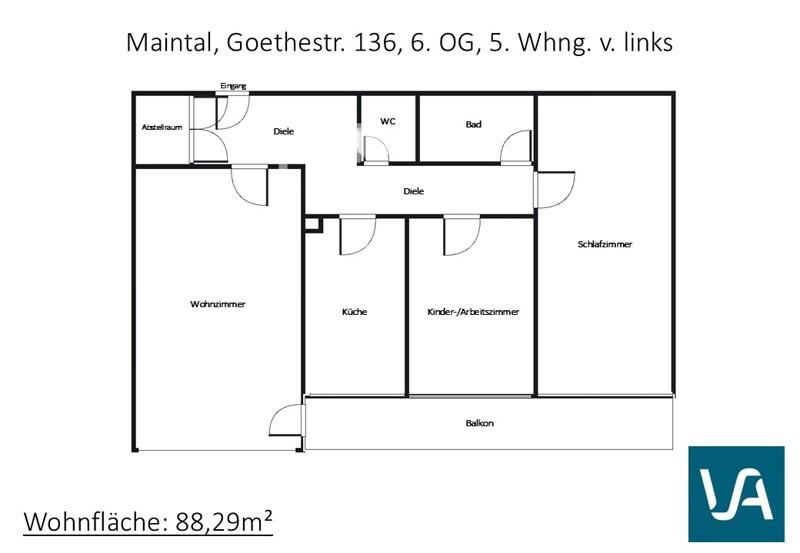 Etagenwohnung Maintal - 3 Zimmer, 88 m&sup2;, 1.039&euro; | Angebot:26209848