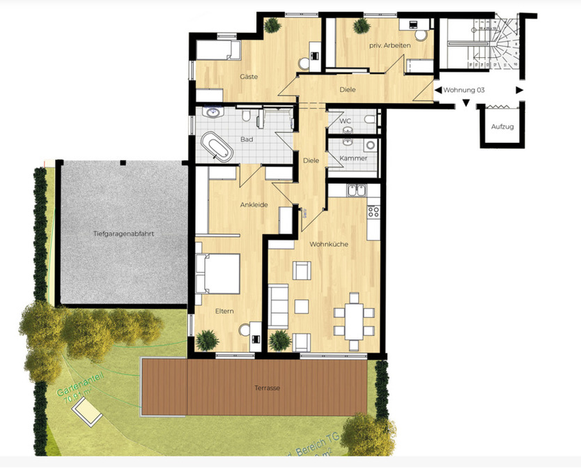 familienfreundliche moderne Erdgeschosswohnung mit Gartenanteil 4 zimmer