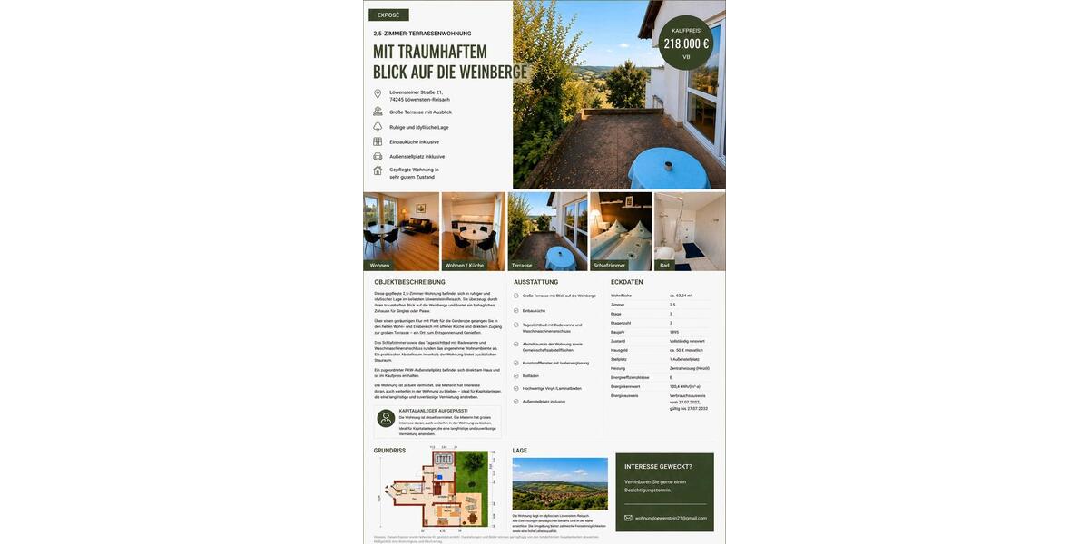 Terrassenwohnung Löwenstein - 2.5 Zimmer, 63 m&sup2;, 199.000&euro; | Angebot:26991355