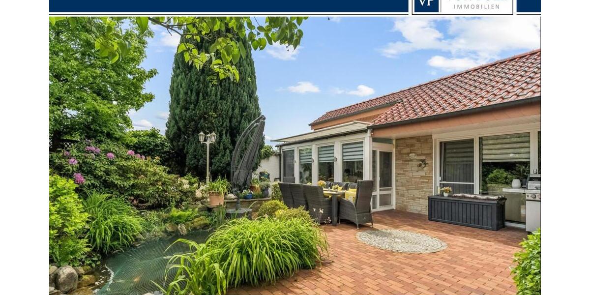 Stilvoller Bungalow mit Wintergarten & Kamin – Wohnen auf einer Ebene in idyllischer Lage - Einfamilienhaus Rheine / Elte Rheine | Angebot:26781763