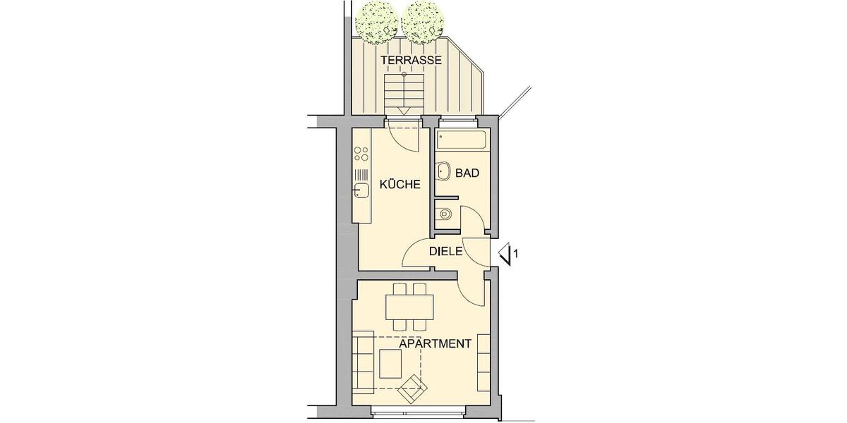 Erdgeschoßwohnung Köln Innenstadt - 1 Zimmer, 43 m&sup2;, 1.400&euro; | Angebot:26560388