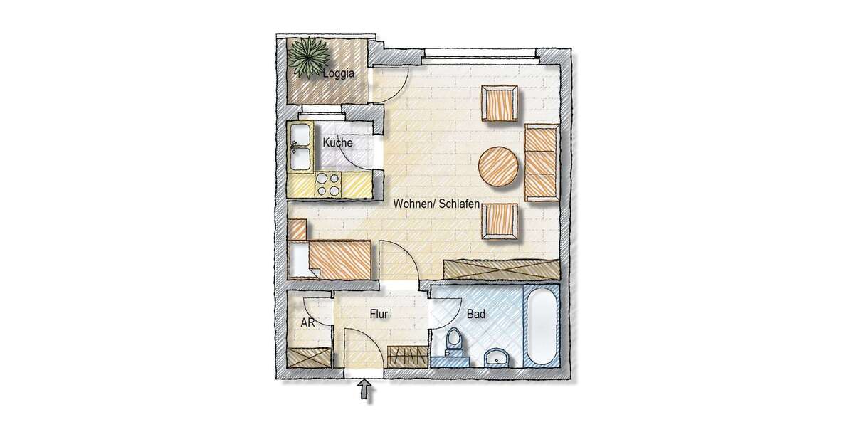 Etagenwohnung Lüneburg-Kaltenmoor Kaltenmoor - 1 Zimmer, 39 m&sup2;, 650&euro; | Angebot:27315016