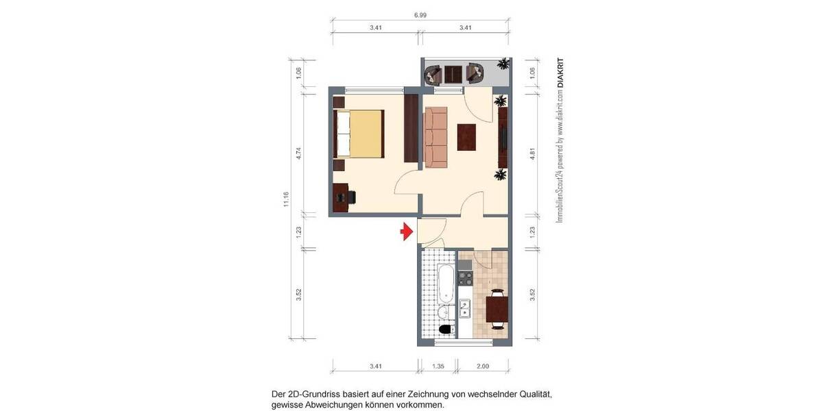 Etagenwohnung Döbeln Sörmitz - 2 Zimmer, 49 m&sup2;, 259&euro; | Angebot:26627732