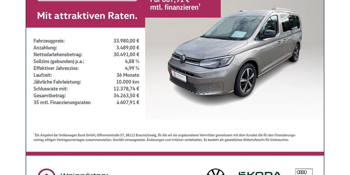 VW Caddy Maxi 62.400 km 33.980 &euro; Miesbach 83714