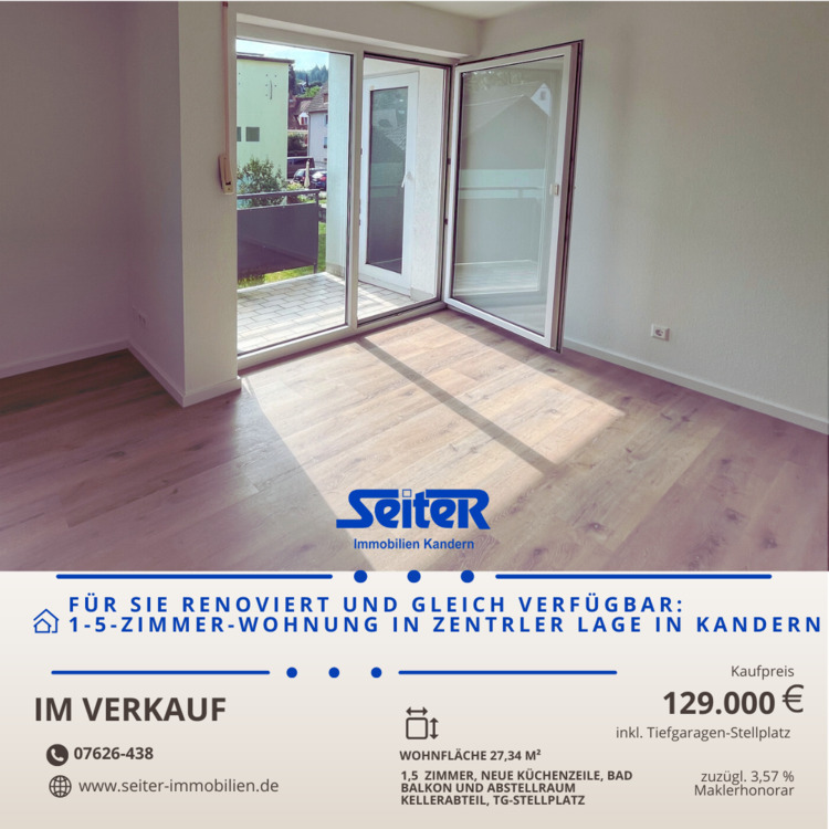 Für Sie renoviert und gleich verfügbar: 1,5-Zimmer-Wohnung in Kandern