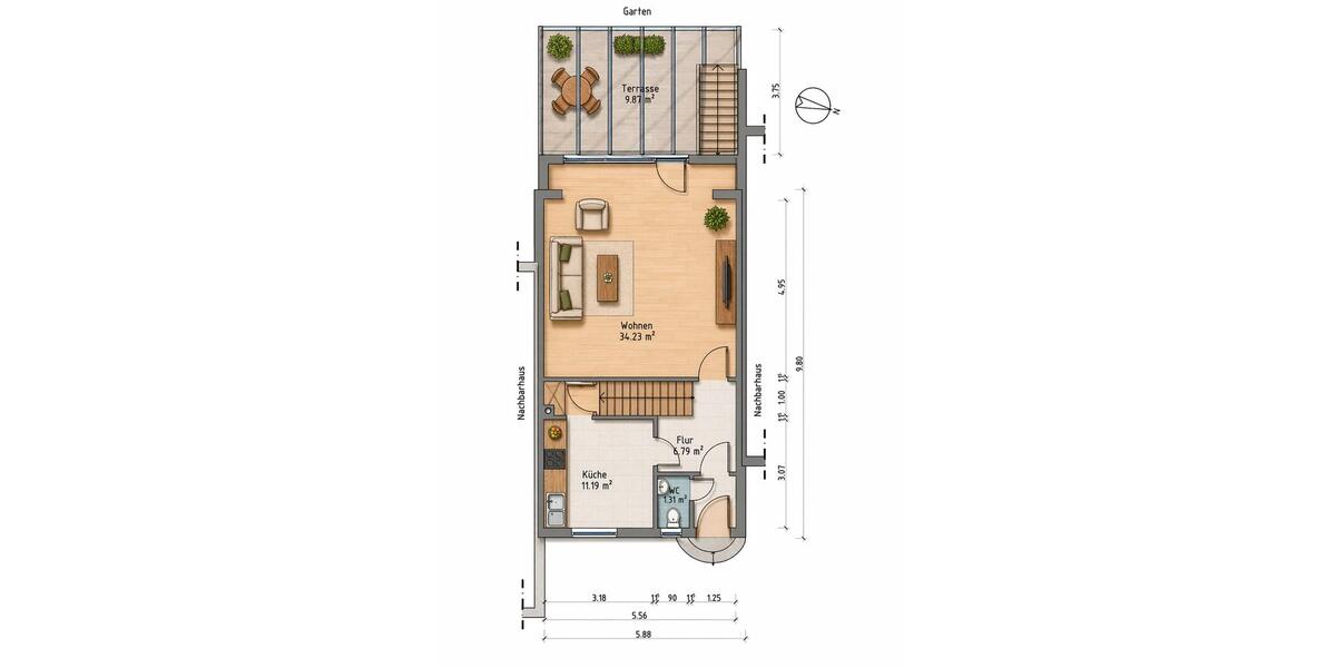 Reihenhaus Norderstedt - 3.5 Zimmer, 113 m&sup2;, 395.000&euro; | Angebot:27246519