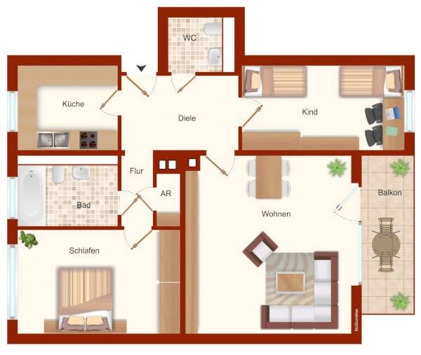 Etagenwohnung Straubing - 3 Zimmer, 80 m&sup2;, 210.000&euro; | Angebot:26843876