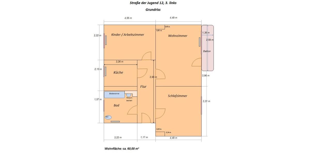 Etagenwohnung Gräfenhainichen - 3 Zimmer, 60 m&sup2;, 410&euro; | Angebot:22832037