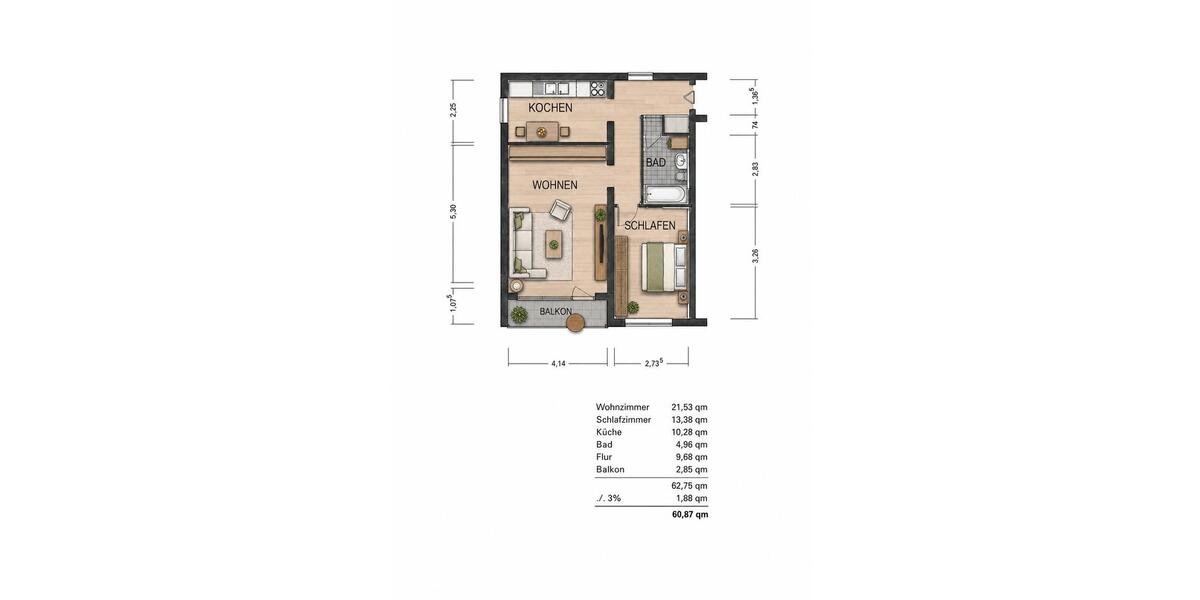 Etagenwohnung Bad König - 2 Zimmer, 61 m&sup2;, 645&euro; | Angebot:26634045