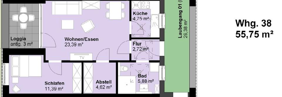 Etagenwohnung Münster Münster-Südost - 4 Zimmer, 70 m&sup2;, 784&euro; | Angebot:26492203