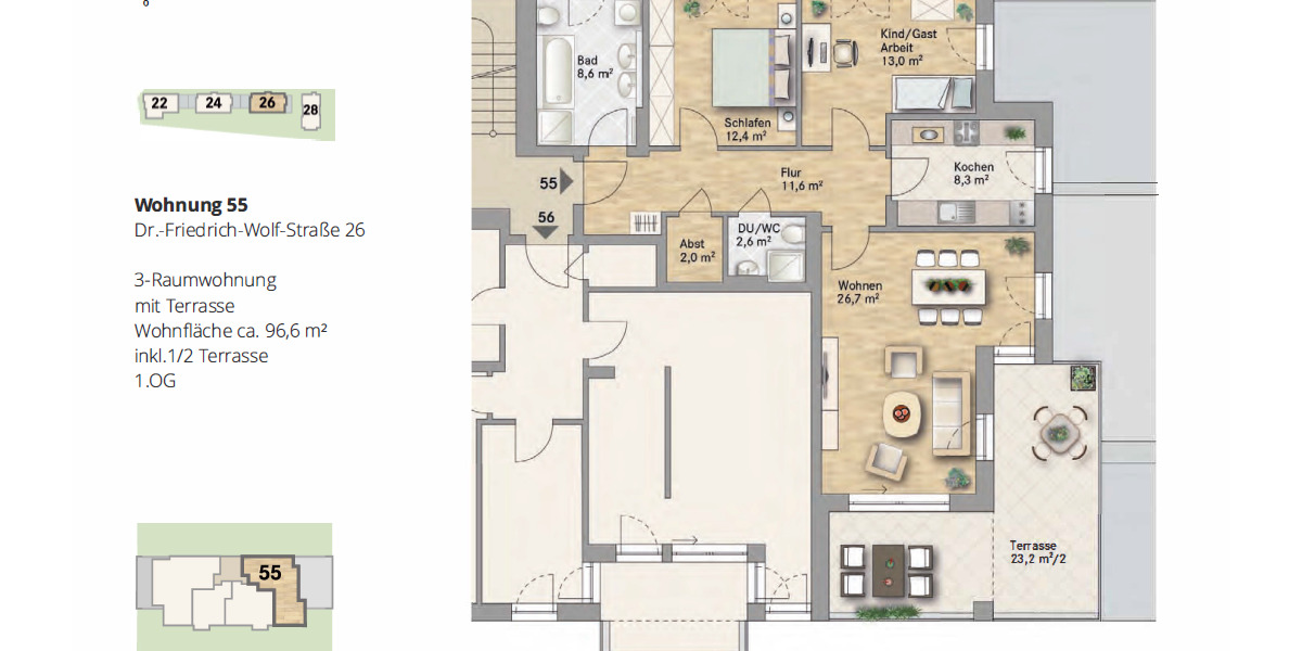 Etagenwohnung Dresden Äußere Neustadt - 3 Zimmer, 96 m&sup2;, 1.400&euro; | Angebot:26307473
