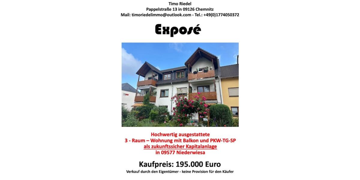 Etagenwohnung Niederwiesa - 3 Zimmer, 73 m&sup2;, 195.000&euro; | Angebot:25149695