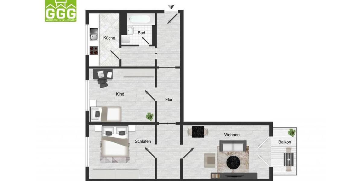 Erdgeschoßwohnung Chemnitz Helbersdorf - 3 Zimmer, 74 m&sup2;, 463&euro; | Angebot:26682199