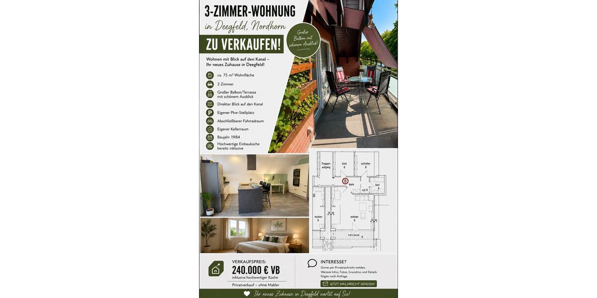 Dachgeschoßwohnung Nordhorn Bakelde - 3 Zimmer, 75 m&sup2;, 240.000&euro; | Angebot:27259957
