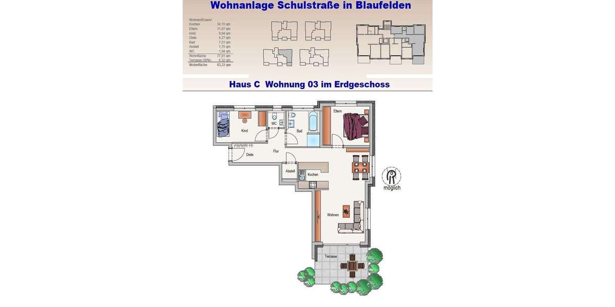Etagenwohnung Blaufelden - 3 Zimmer, 83 m&sup2;, 329.800&euro; | Angebot:25194669