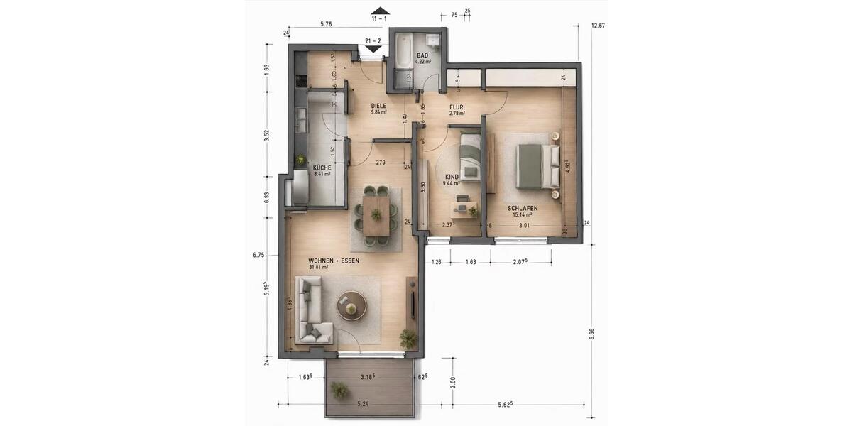 Etagenwohnung Bad Soden am Taunus - 3 Zimmer, 75 m&sup2;, 1.238&euro; | Angebot:26662452