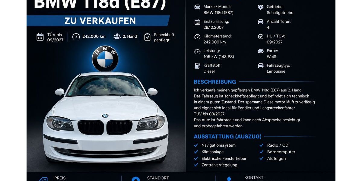 BMW 118 242.000 km 3.100 &euro; Bogen 94327