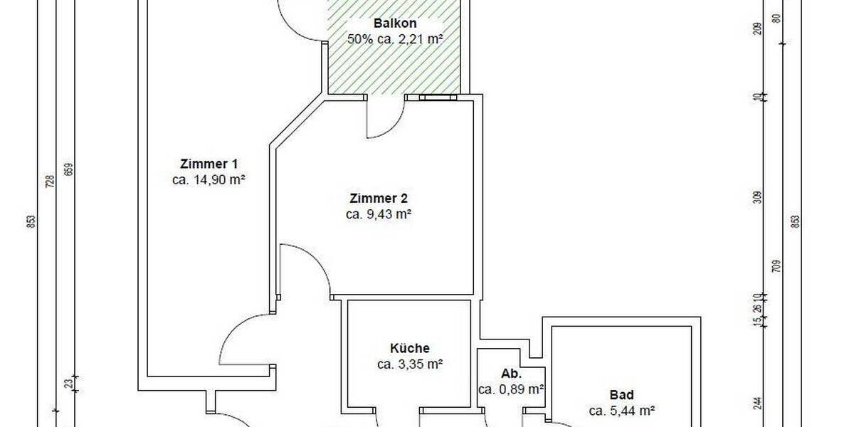 Etagenwohnung Mannheim Schwetzingerstadt - 2 Zimmer, 44 m&sup2;, 215.000&euro; | Angebot:26015817