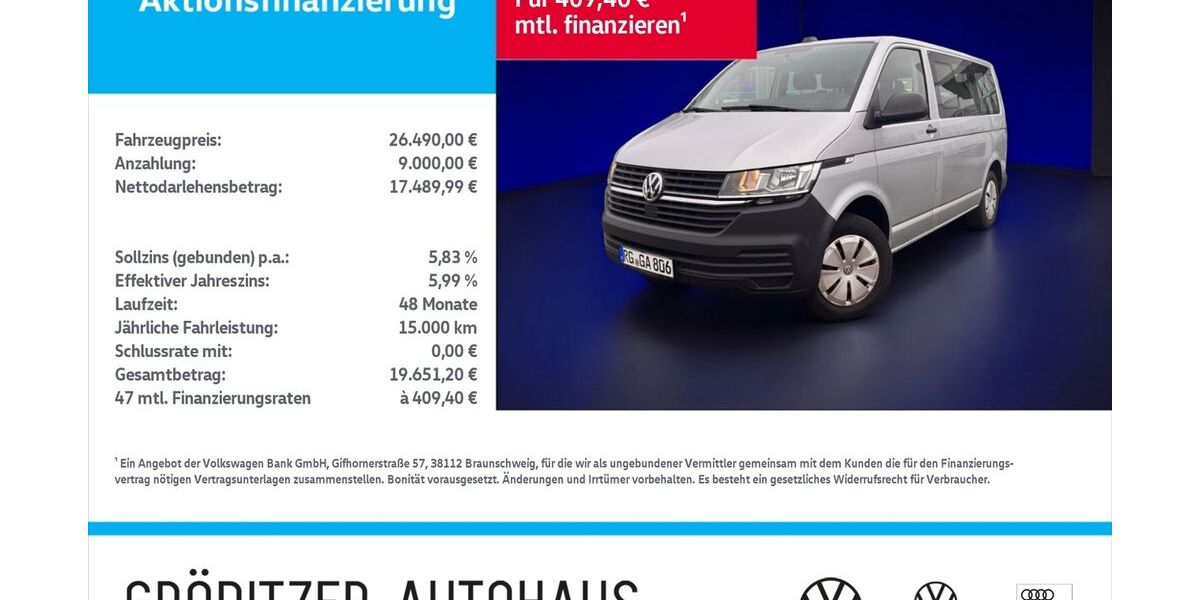 VW T6 Kombi 65.000 km 26.489 &euro; Gröditz 01609