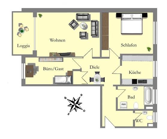 Etagenwohnung Oldenburg Eversten - 3 Zimmer, 84 m&sup2;, 239.000&euro; | Angebot:25302844