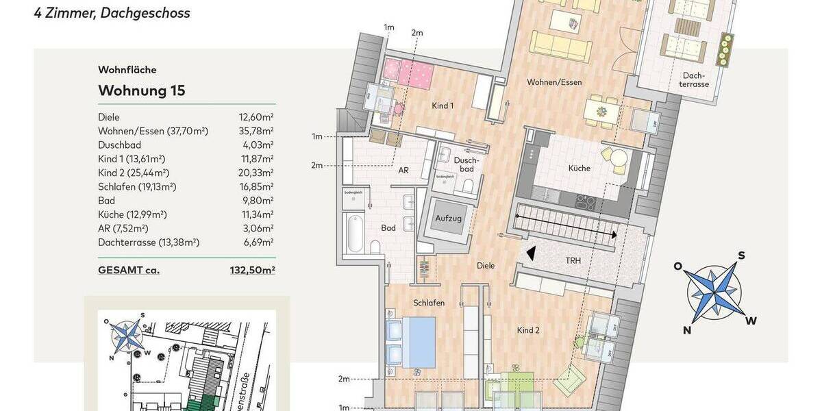Etagenwohnung Düsseldorf Reisholz - 4 Zimmer, 132 m&sup2;, 1.980&euro; | Angebot:26807091