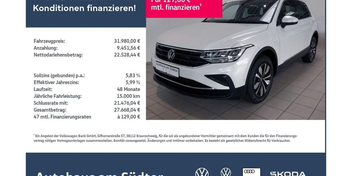 VW Tiguan 24.000 km 31.980 &euro; Rietberg 33397