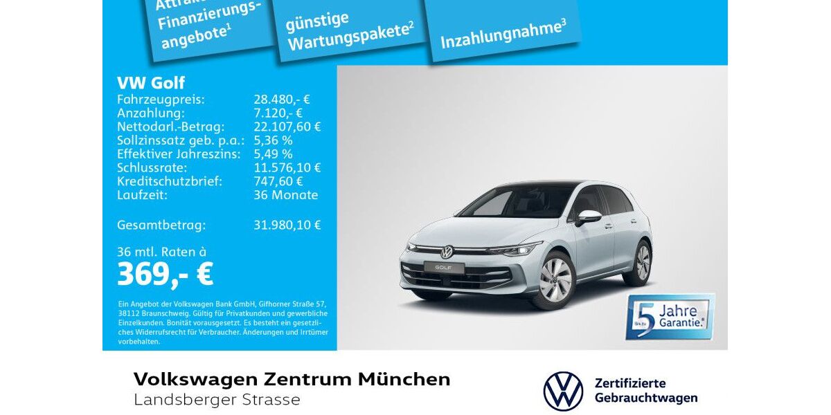 VW Golf 8.326 km 28.480 &euro; München 80687