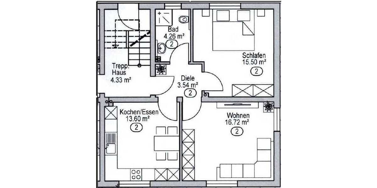 Etagenwohnung Niederwerrn - 2 Zimmer, 52 m&sup2;, 144.900&euro; | Angebot:26730926