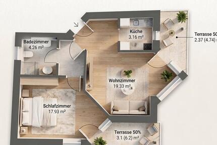 Wohnung Rötz - 2 Zimmer, 50 m&sup2;, 99.000&euro; | Angebot:26816552