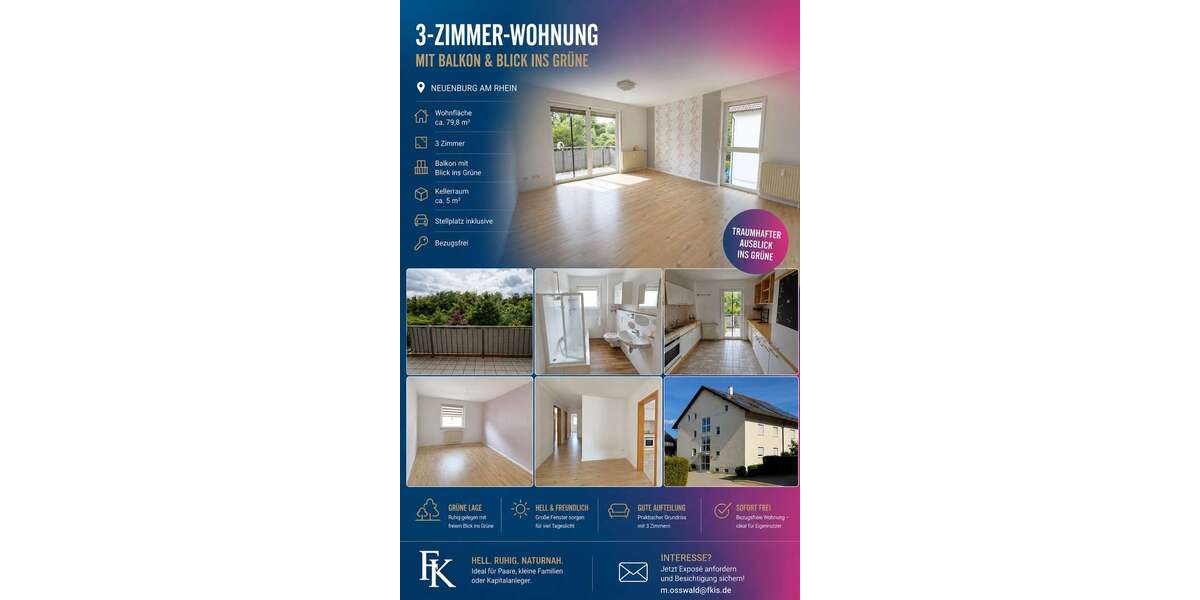 Etagenwohnung Neuenburg am Rhein - 3 Zimmer, 80 m&sup2;, 295.000&euro; | Angebot:26836713