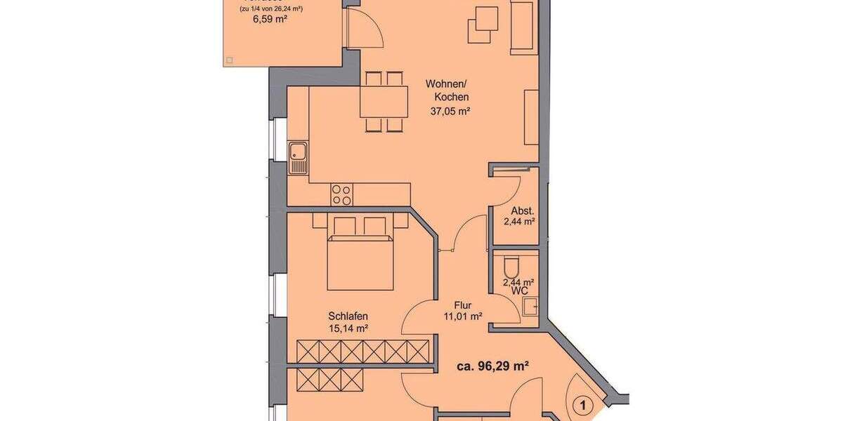 Etagenwohnung Westerkappeln - 3 Zimmer, 96 m&sup2;, 1.200&euro; | Angebot:24242045