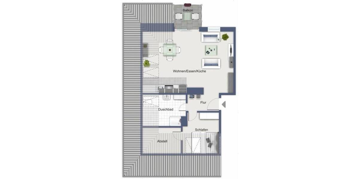 Moderne Dachgeschosswohnung mit Balkon und Küche 2 zimmer
