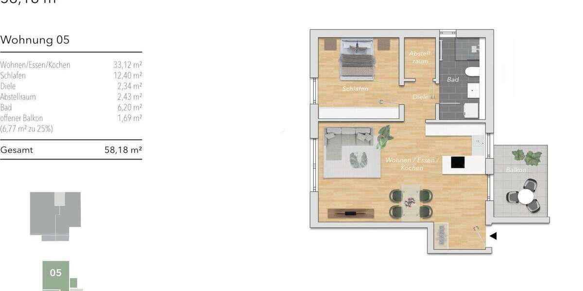 Etagenwohnung Karlsbad - 2 Zimmer, 58 m&sup2;, 310.000&euro; | Angebot:24462761
