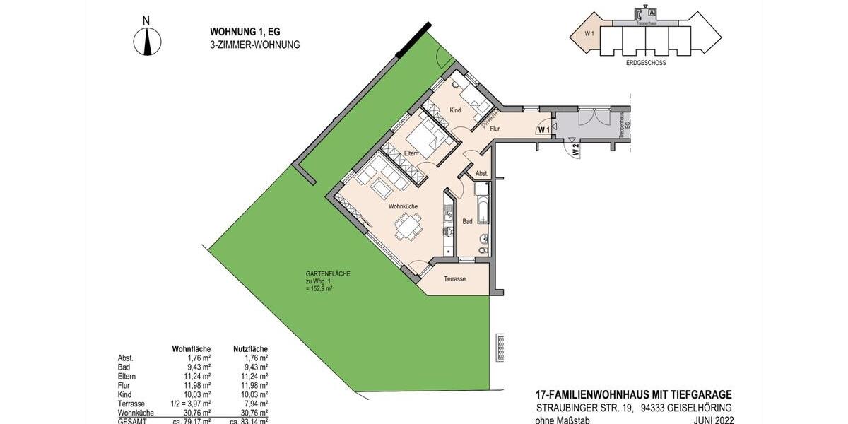 Erdgeschoßwohnung Geiselhöring - 3 Zimmer, 79 m&sup2;, 369.500&euro; | Angebot:26818584