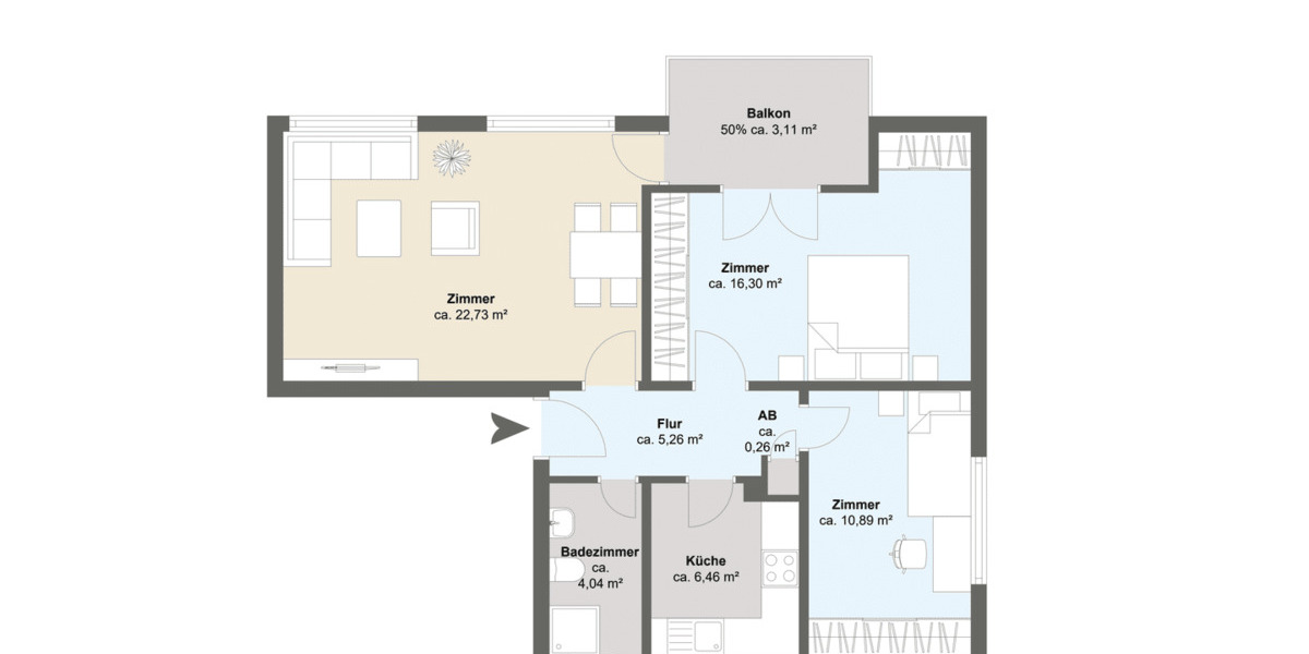 Etagenwohnung Frankfurt am Main Niederrad - 3 Zimmer, 70 m&sup2;, 349.000&euro; | Angebot:26805780