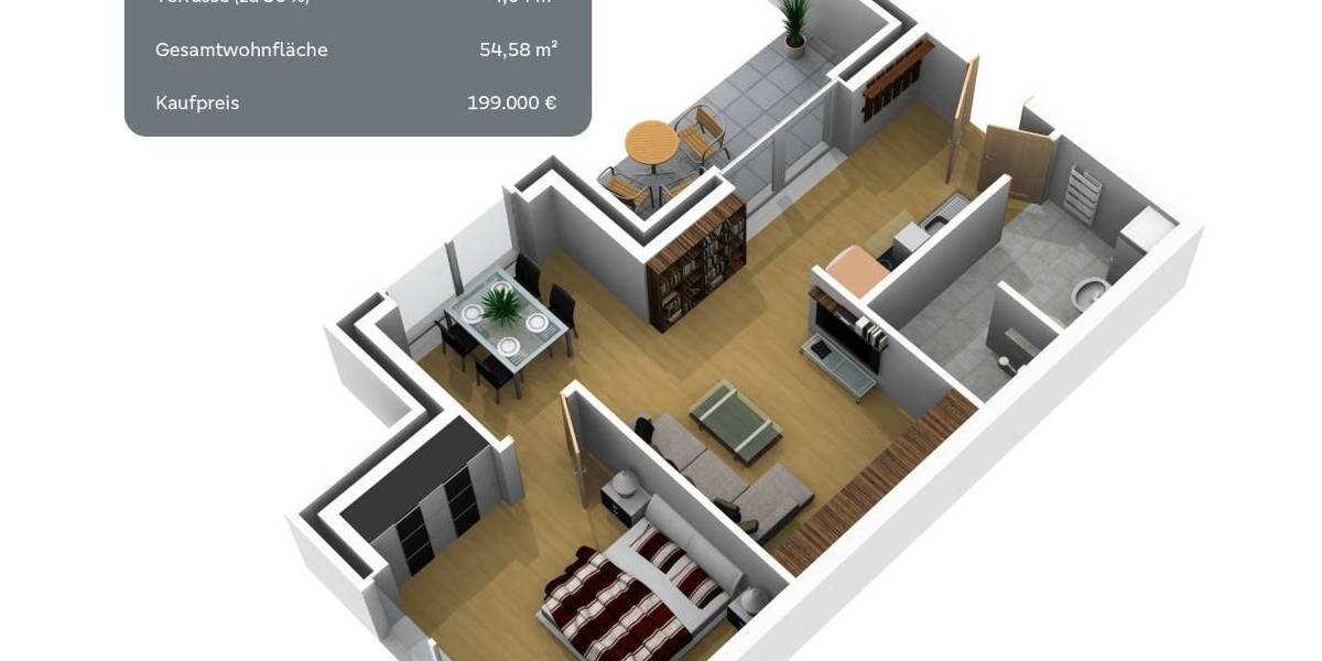 Etagenwohnung Werlte - 2 Zimmer, 54 m&sup2;, 199.000&euro; | Angebot:25674348